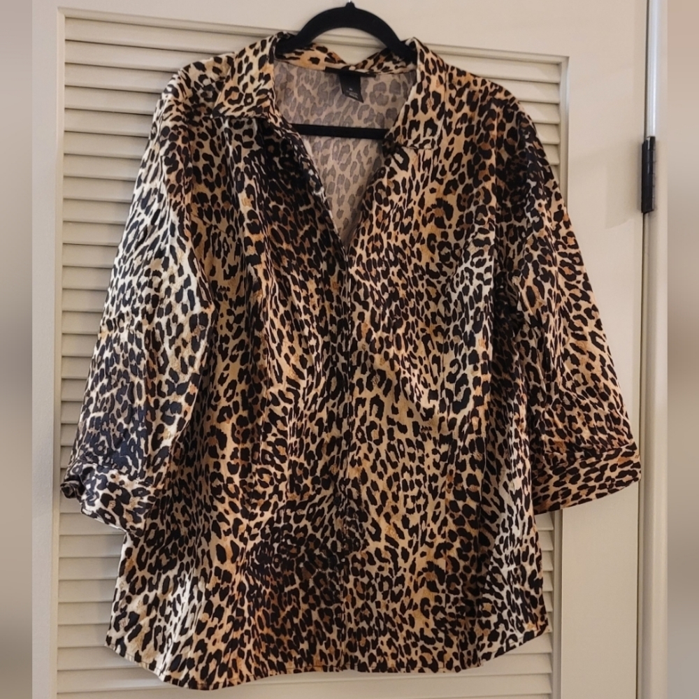 Lane Bryant - (Plus-Size) Cheetah Print Long-Sleeve V-Neck Top